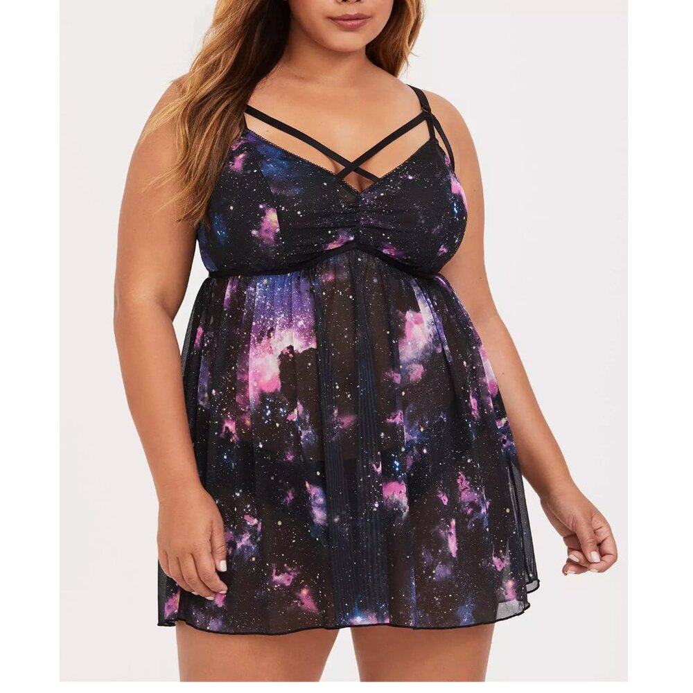 Plus Size 5x TORRID Galaxy Print Mesh Strappy Babydoll lingerie trippy *SEXY*